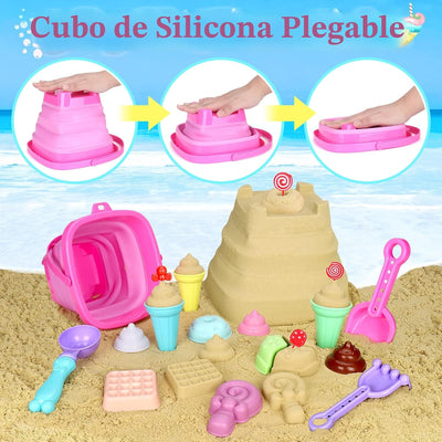 Set juguetes playa plegables con cubo arena palas bolsa