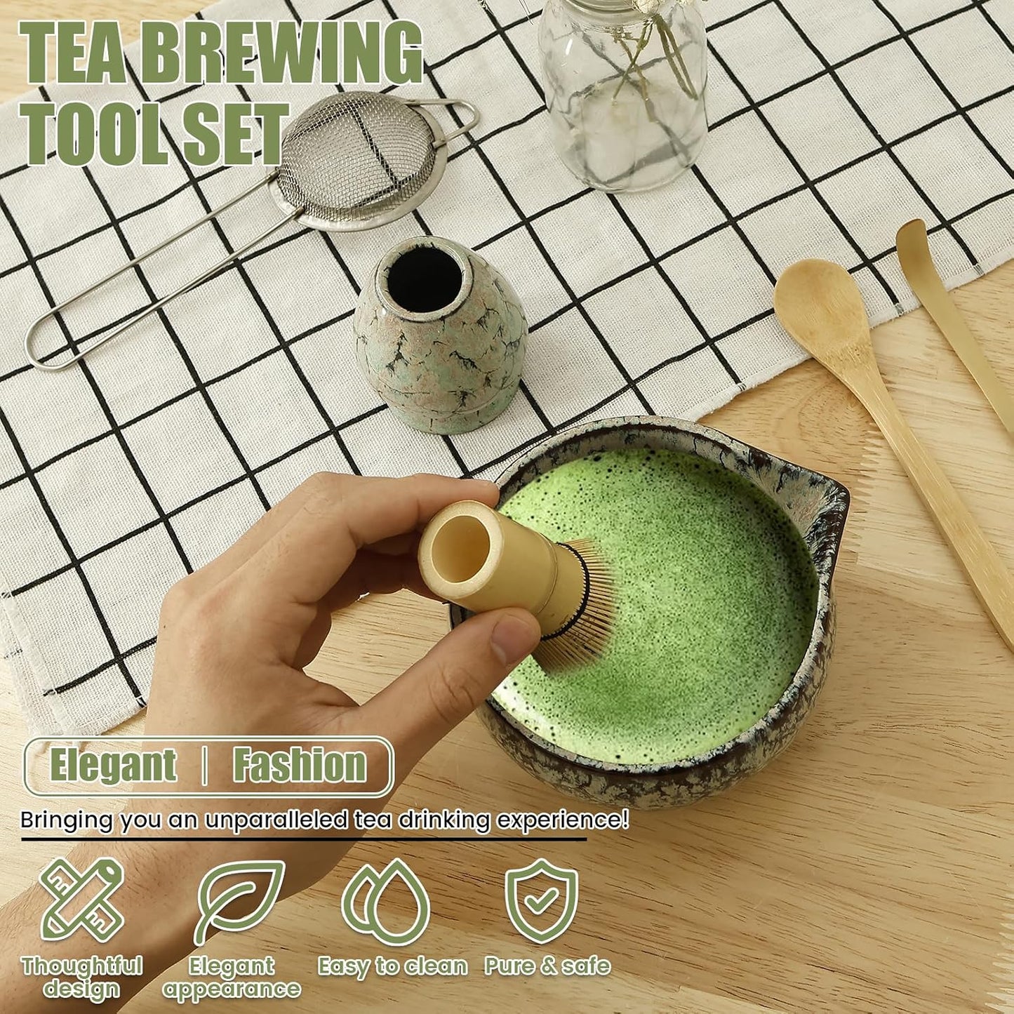 Set 6 Batidores Matcha Soporte Cerámica Acero Inox