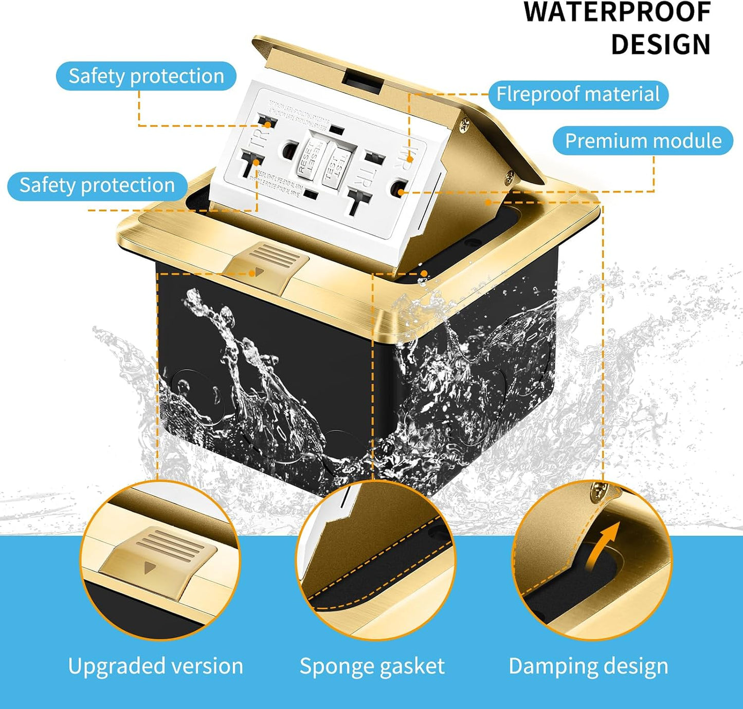 Kit toma corriente encastrada piso caja impermeable salida