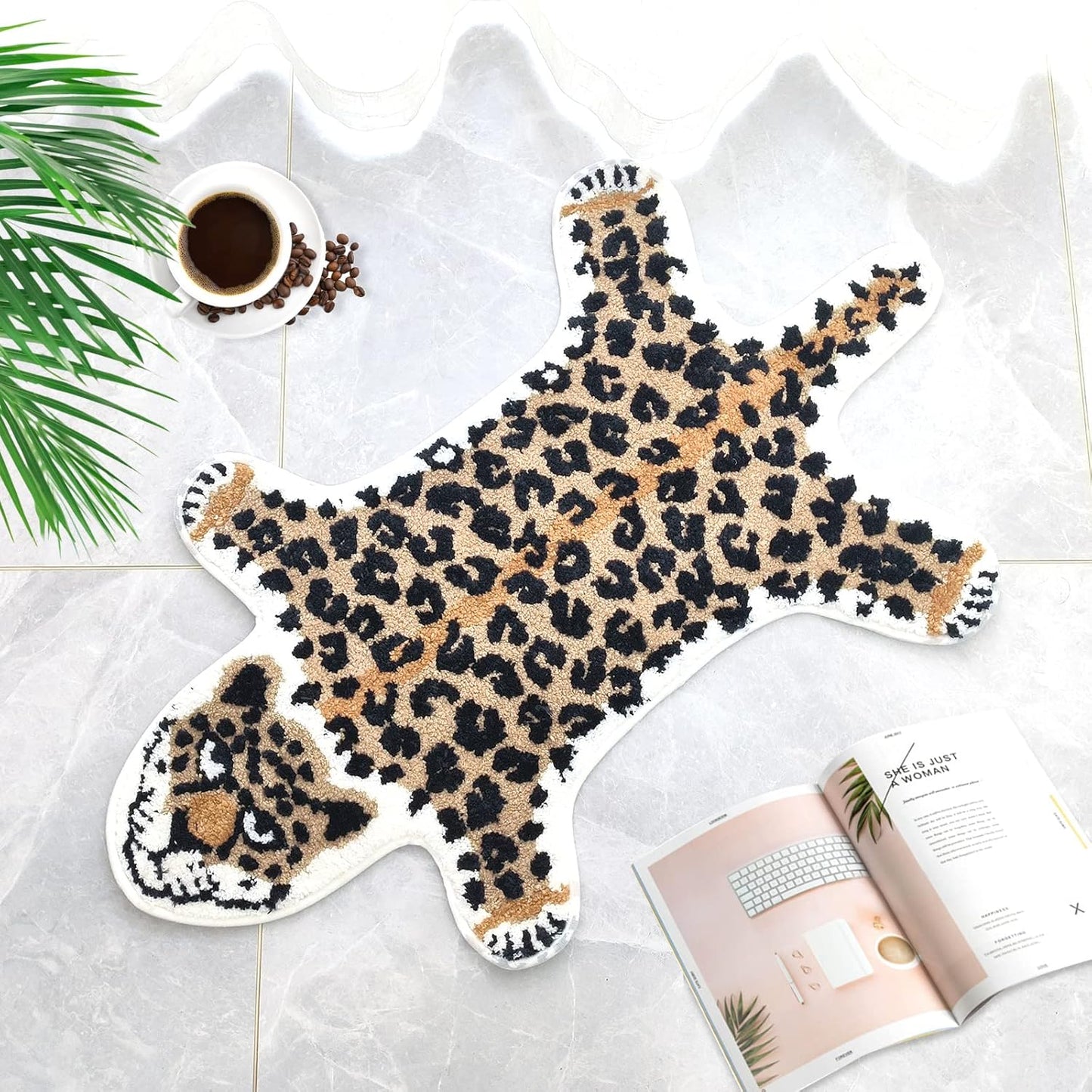 Alfombra baño diseño leopardo antiderrap 39.5x23.6"