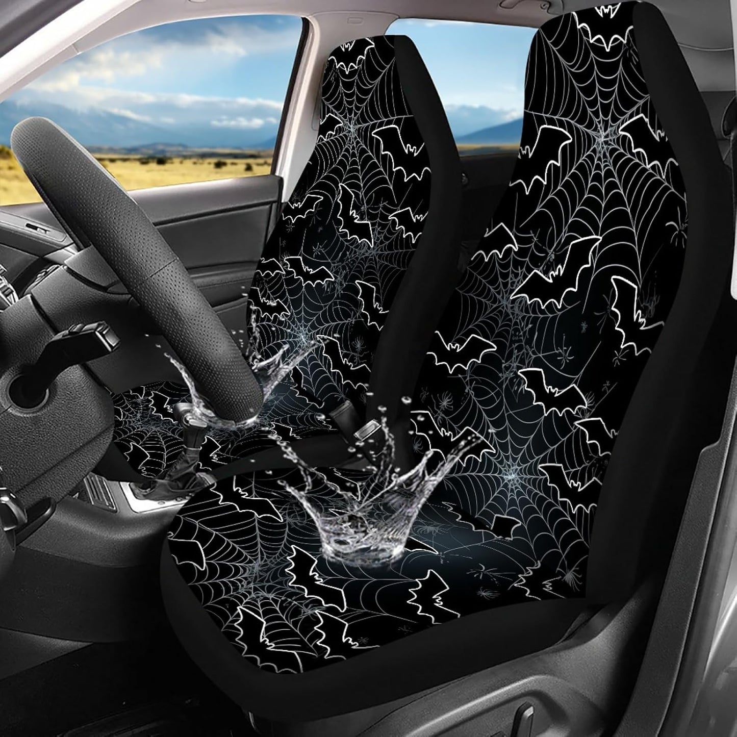 Set 2 fundas asiento coche negras murciélago Halloween