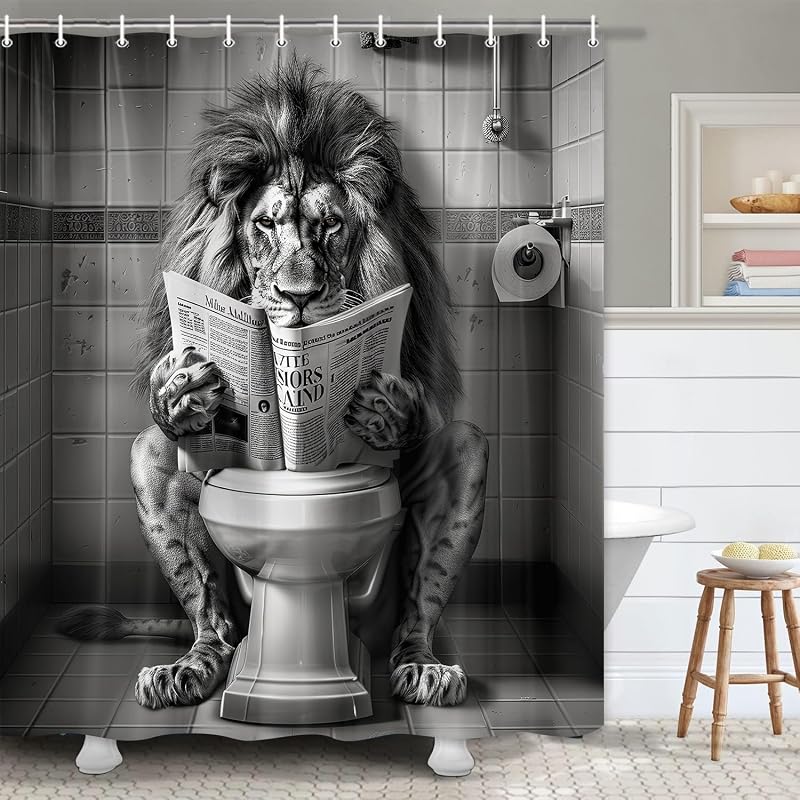 Cortina ducha león salvaje humor gris