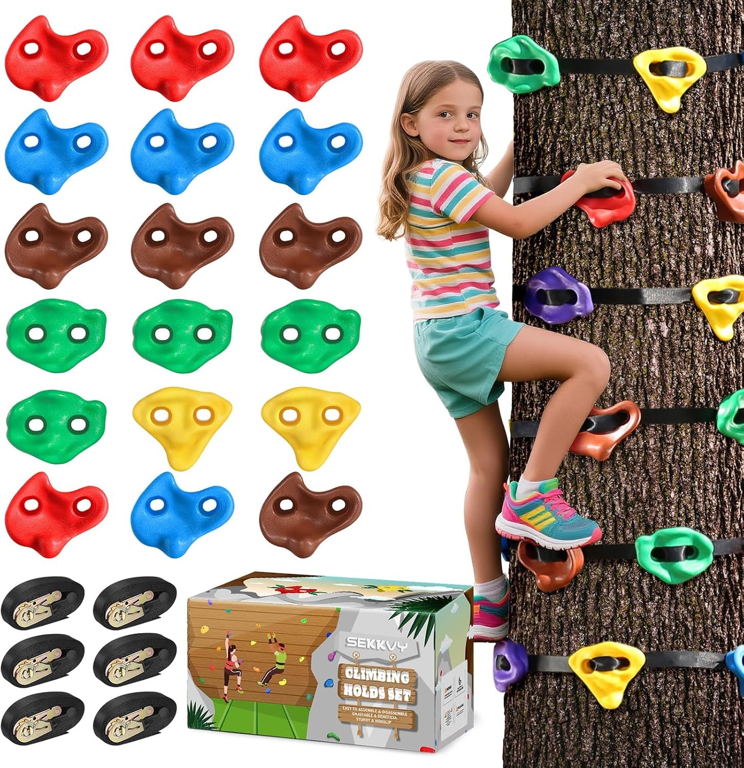 18 Soportes y 6 Correas para Escalada de Árboles Ninja