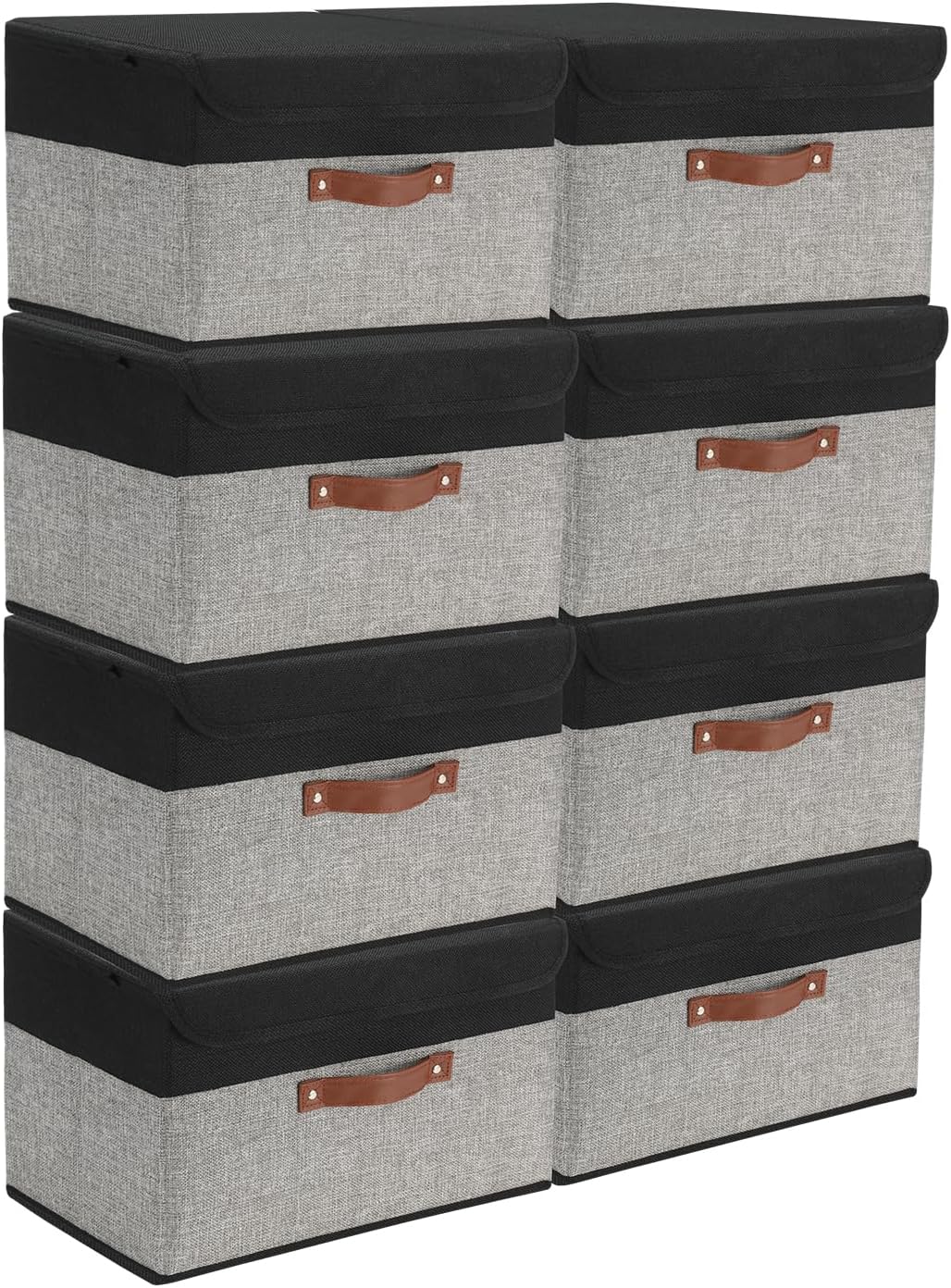 8 Cajas Almacenamiento Plegables Lino con Tapas Negro y Gris