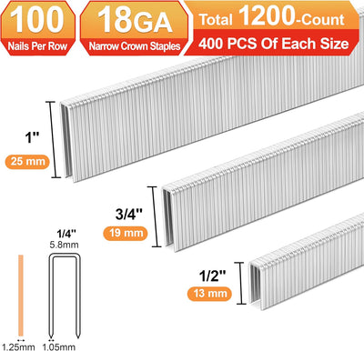 Grapas corona estrecha 1/4 pulg 18GA clavos 1200 pzas