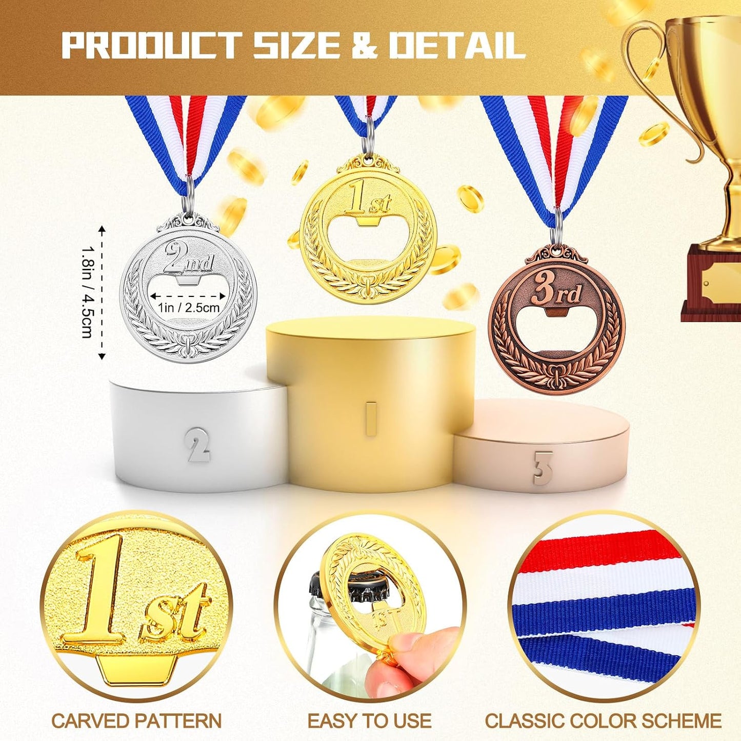 Abrebotellas planas medalla vino oro plata cobre
