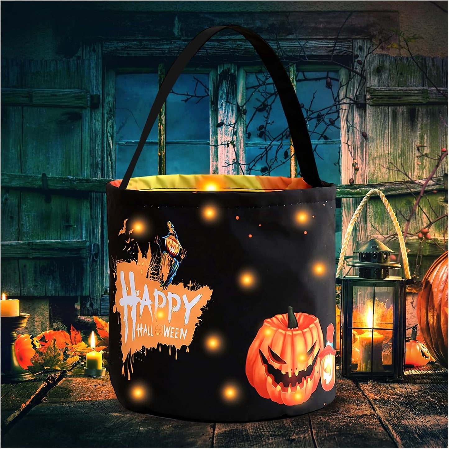 Bolsas regalo tela con luz LED plegable Halloween negro
