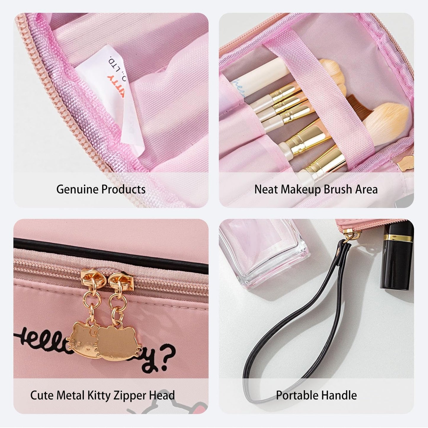 Bolsa maquillaje viaje grande con soporte cepillos rosa 2 pzas