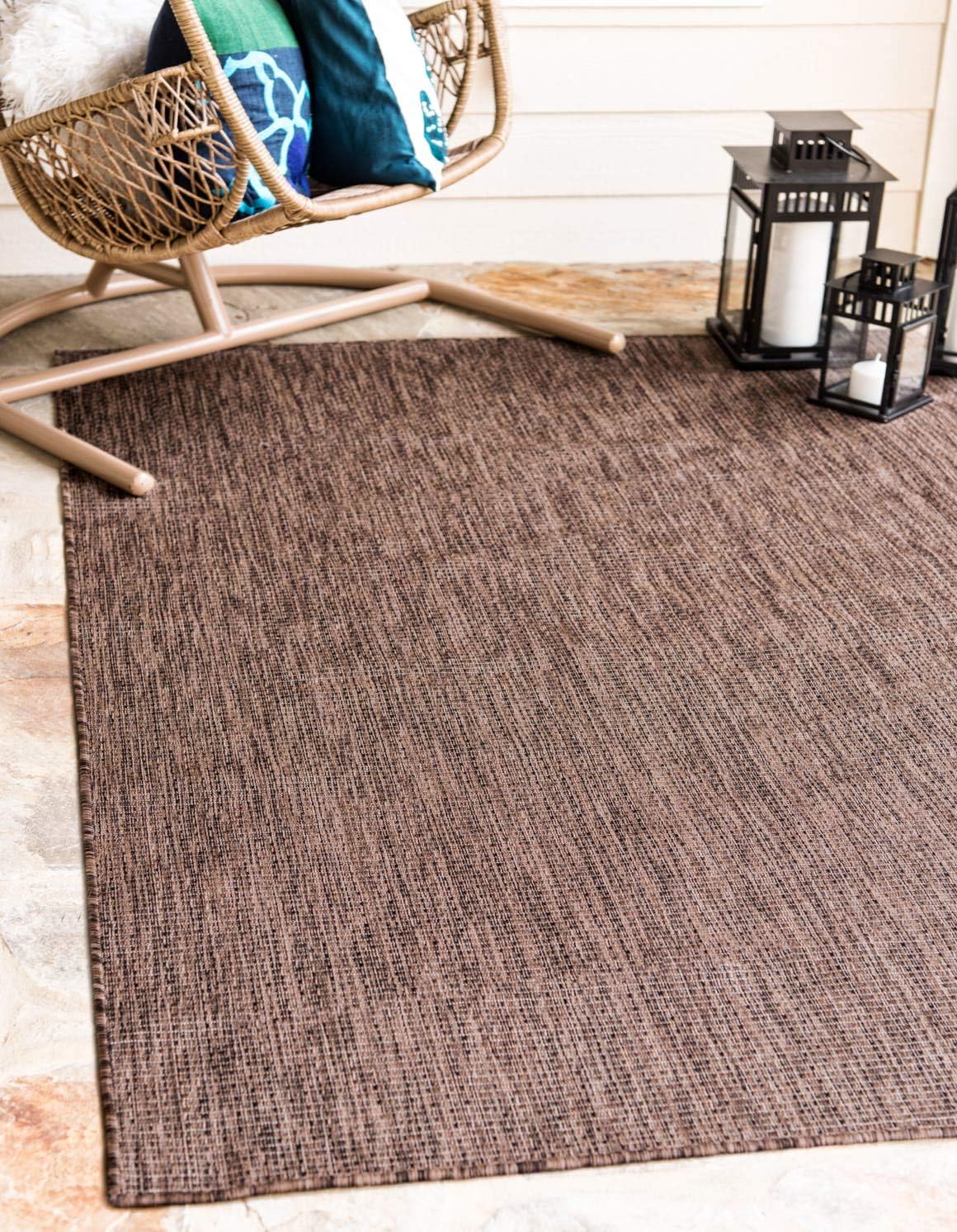 Alfombra área tejido plano sólida jaspeada 7x10ft marrón