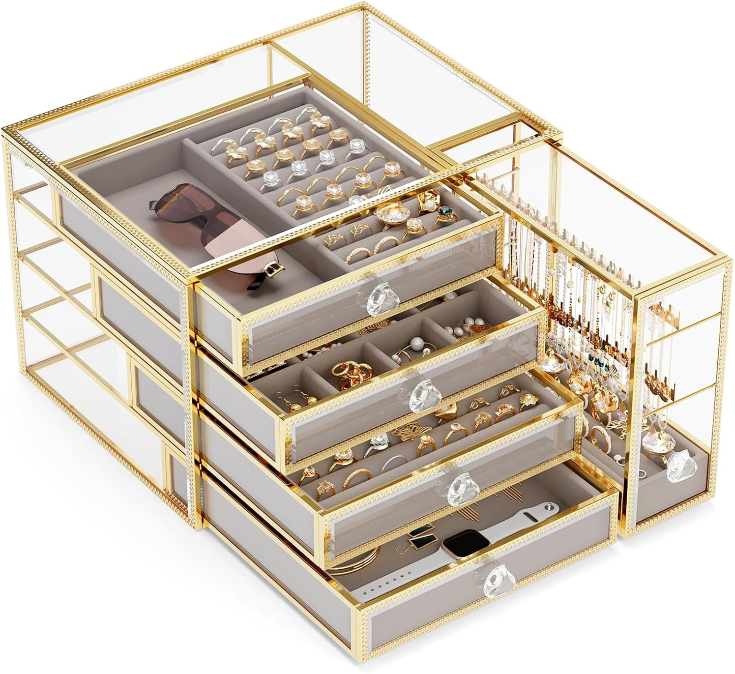 Caja organizadora joyas vidrio 5 cajones mujer