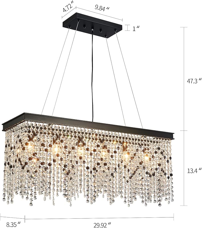 Candelabro cristal negro 6 luces para comedor y bar