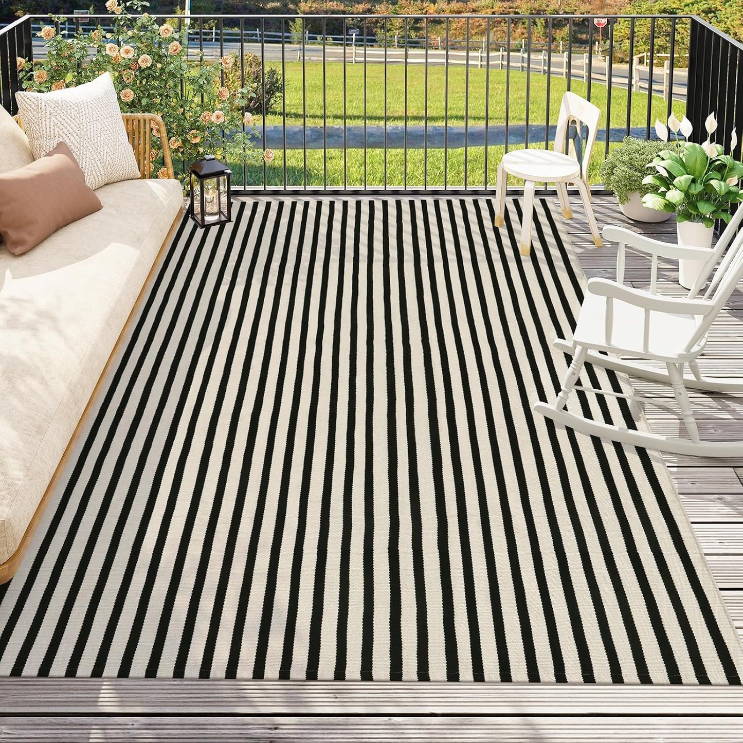 Alfombra reversible algodón rayas 5x8ft para entrada