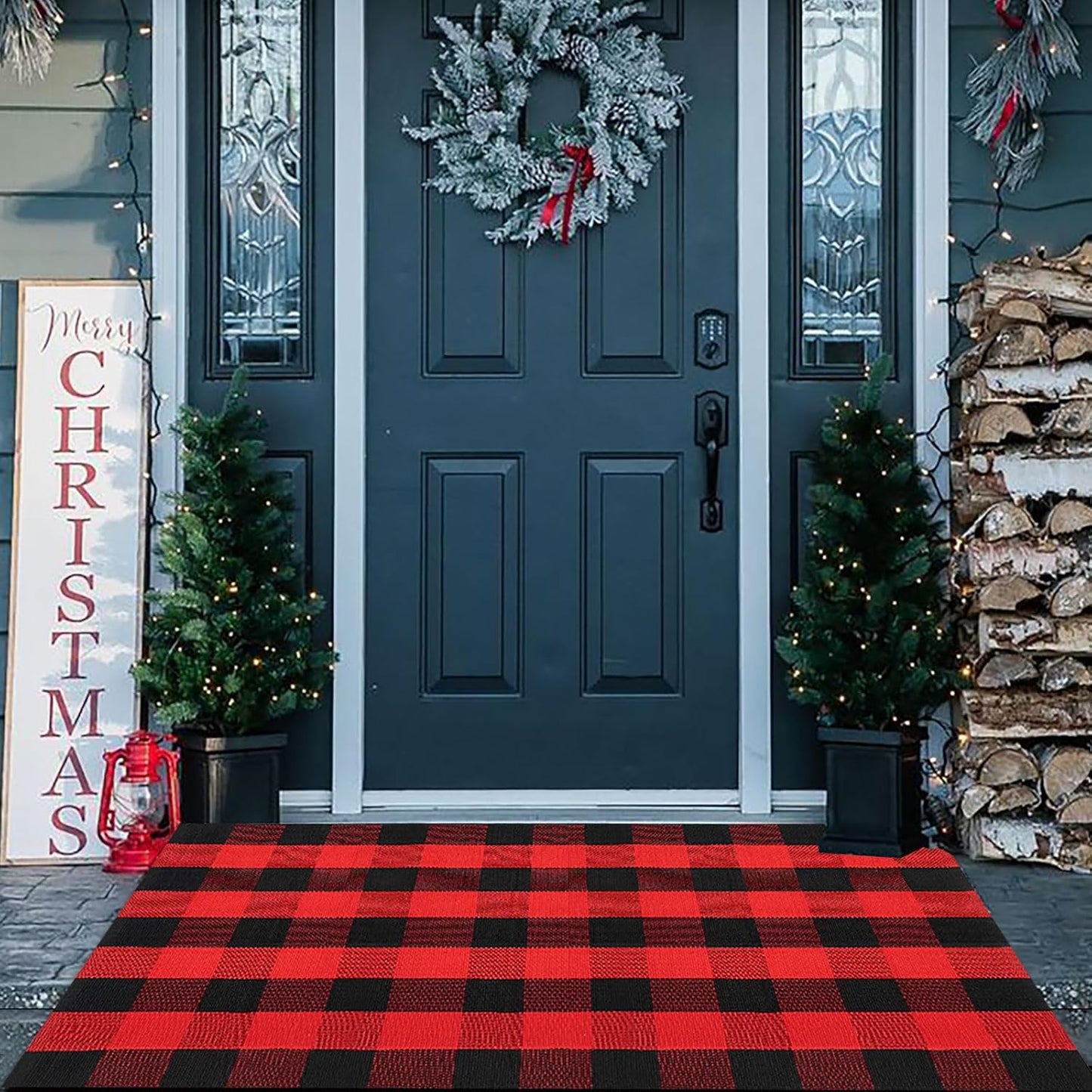 Tapete puerta navideño 35.4x59 pulg algodón tejido a mano