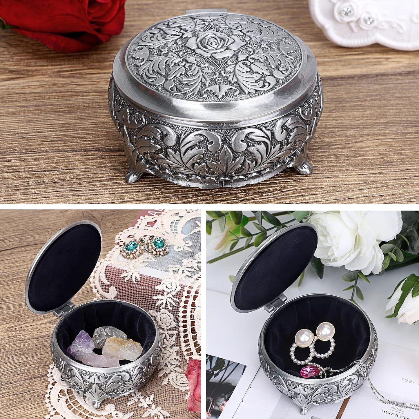Caja redonda para joyas anillos pendientes collares