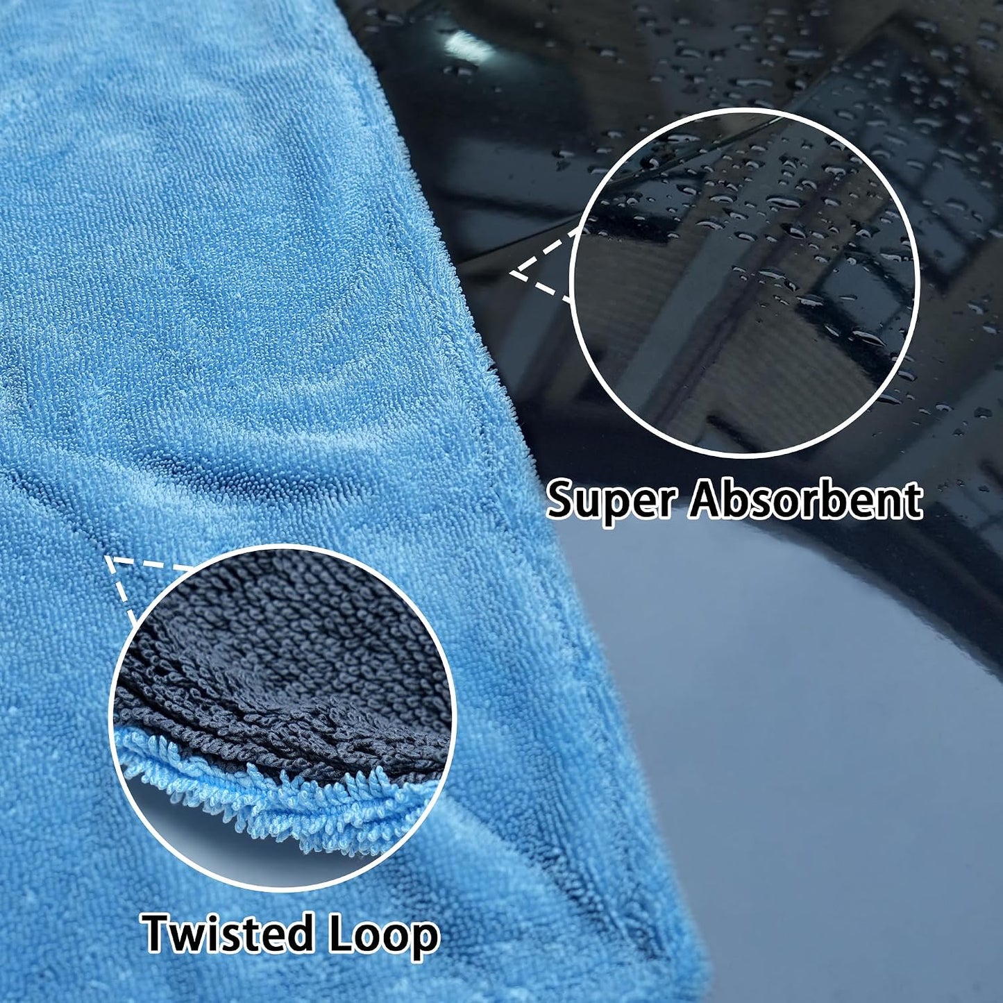 Toalla microfibra coche 18x24pulg sin pelusas azul gris