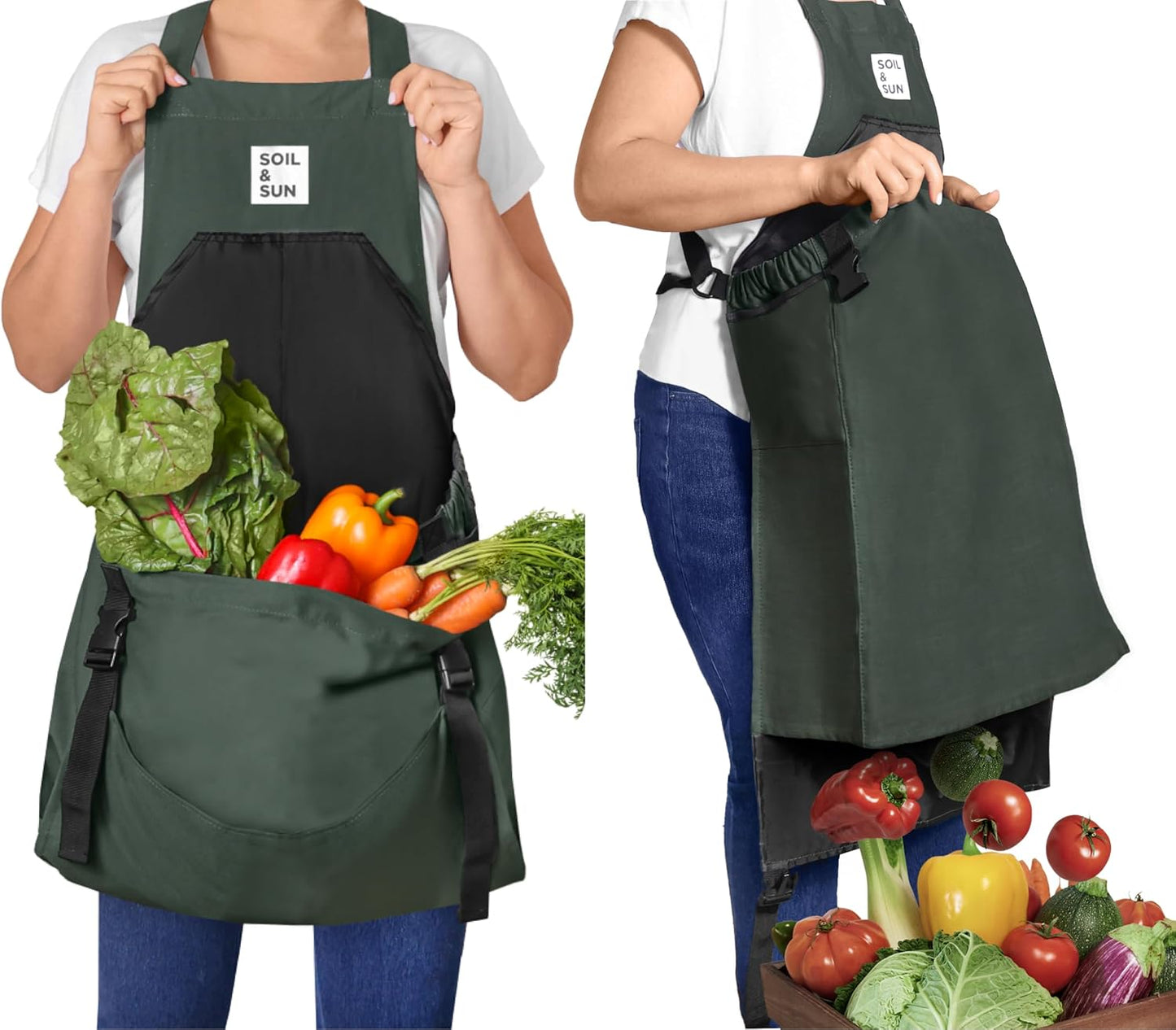 Delantal jardinería con bolsa cosecha lona duradera verde