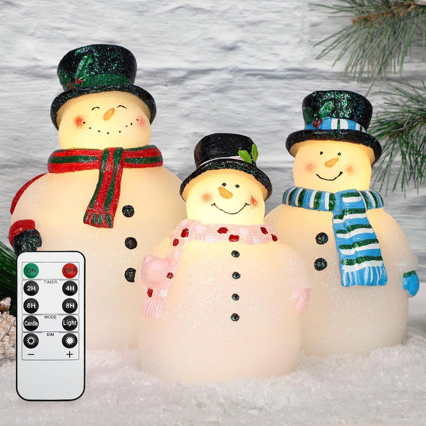 Velas LED sin llama Navidad con muñeco nieve tallado a mano