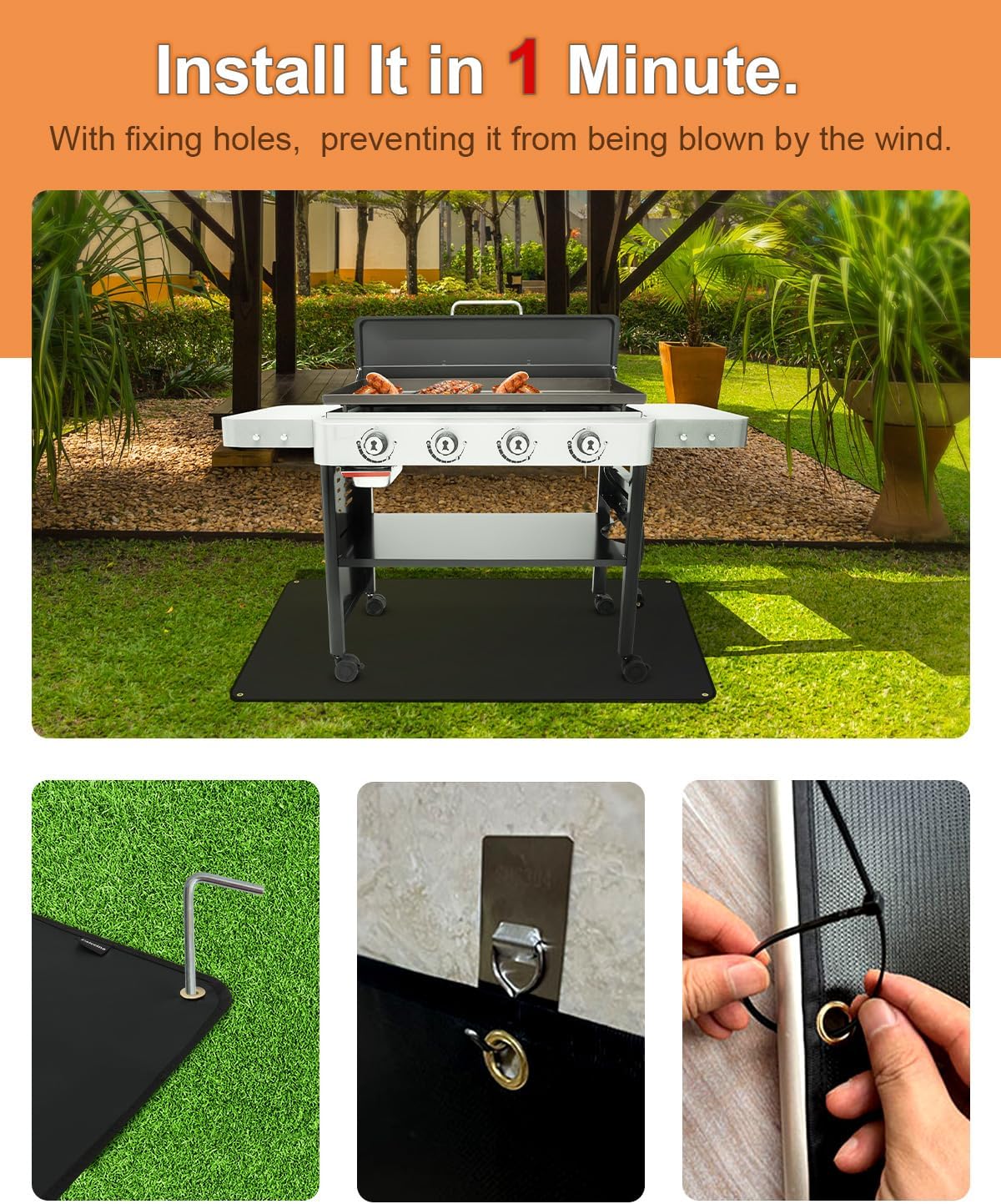 Tapete ignífugo para parrilla 48x30pulg doble cara impermeable