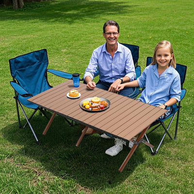 Mesa camping metal plegable alta carga para barbacoa