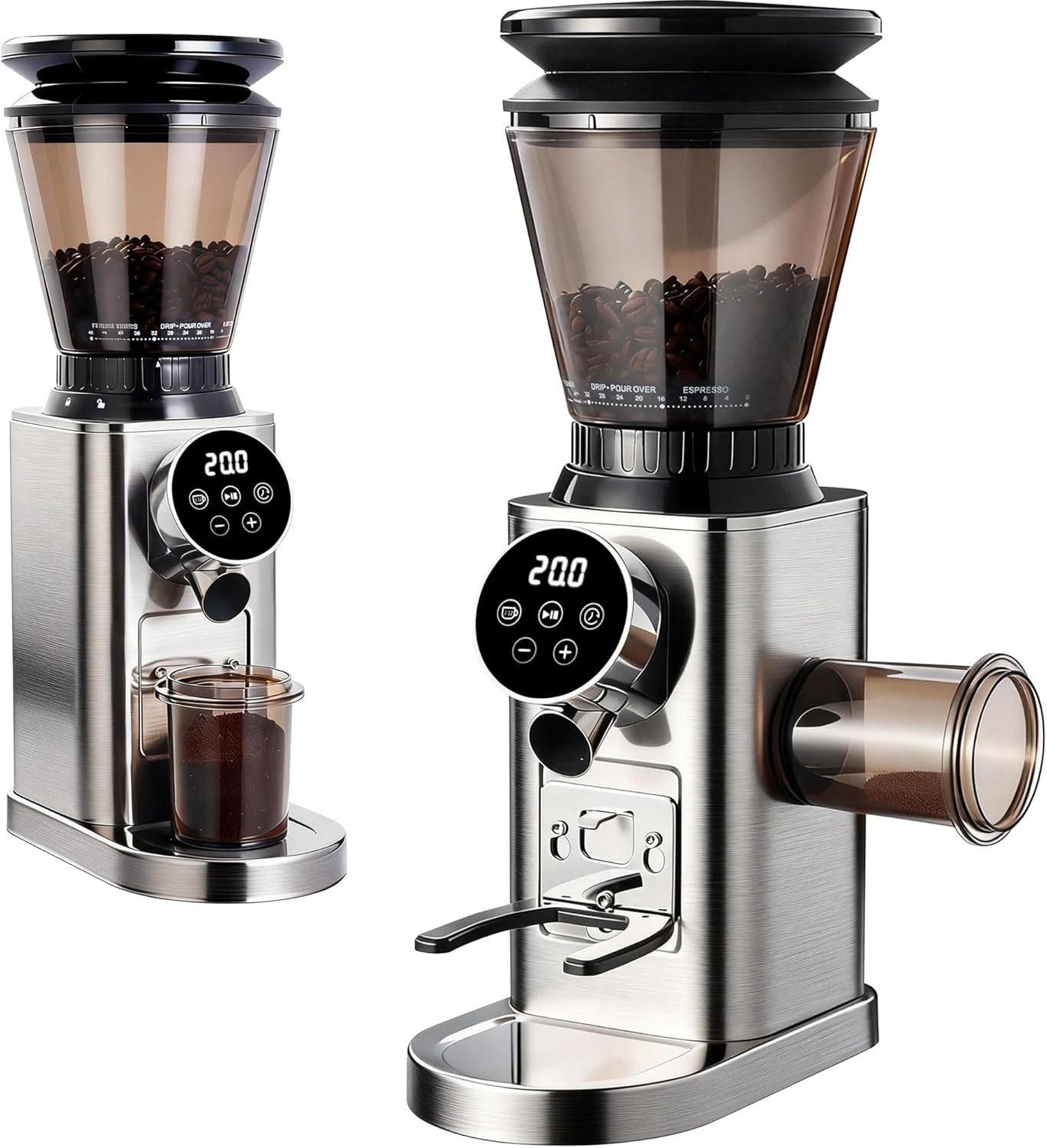 Molinillo café eléctrico cónico 48 ajustes acero inox plateado