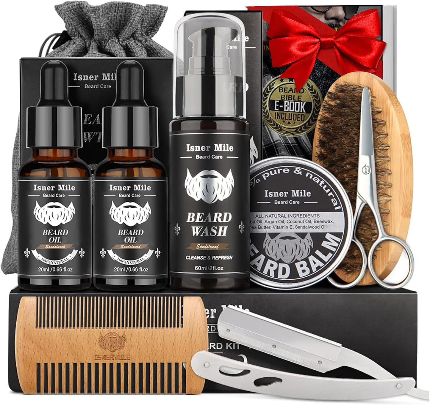 Kit barba completo para hombre con champú, bálsamo y accesorios