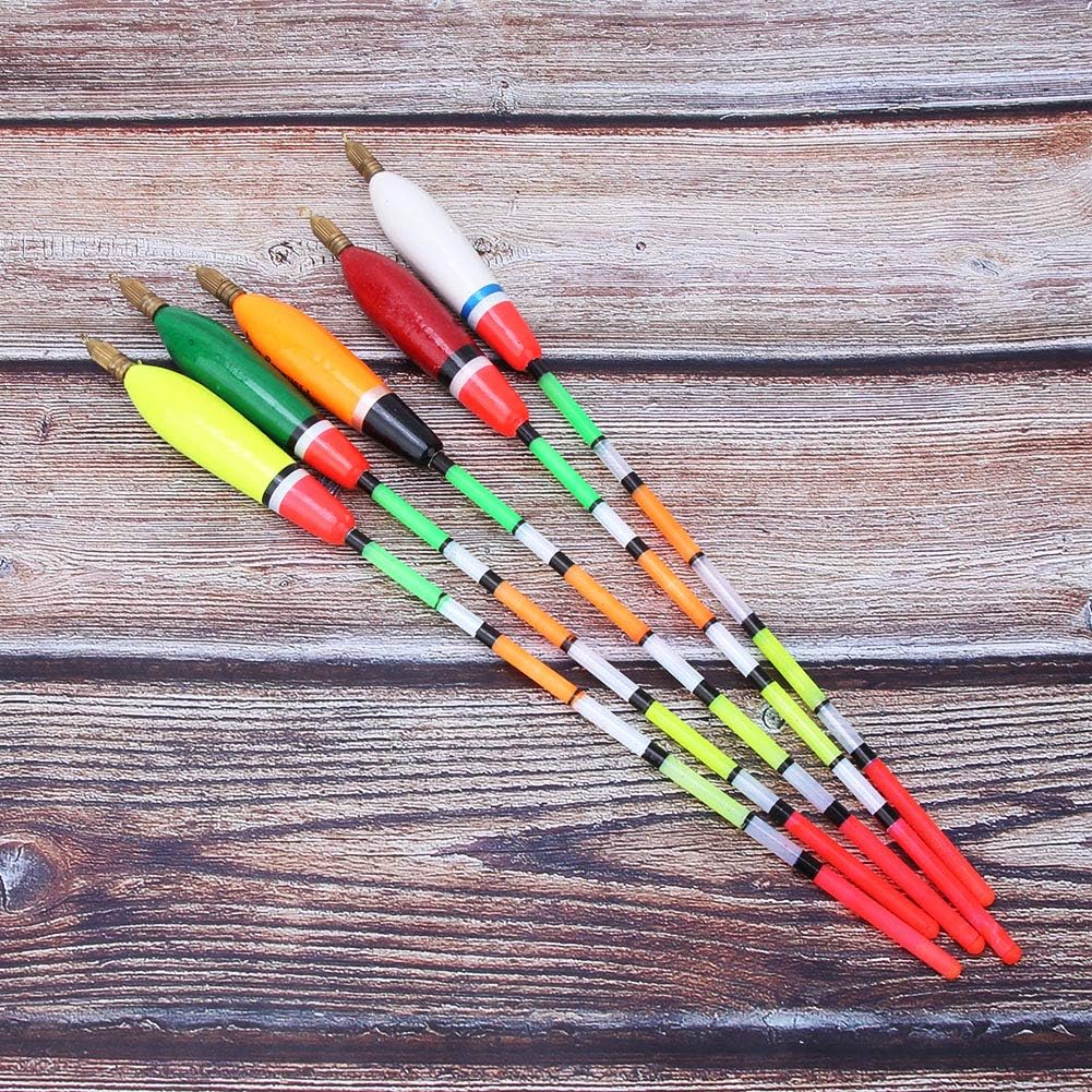 Flotadores pesca madera balsa 5 pzas cola negra varios