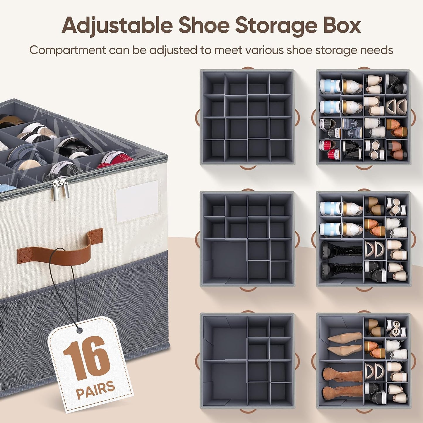 Organiz. zapatos con divisores ajustables y tapa
