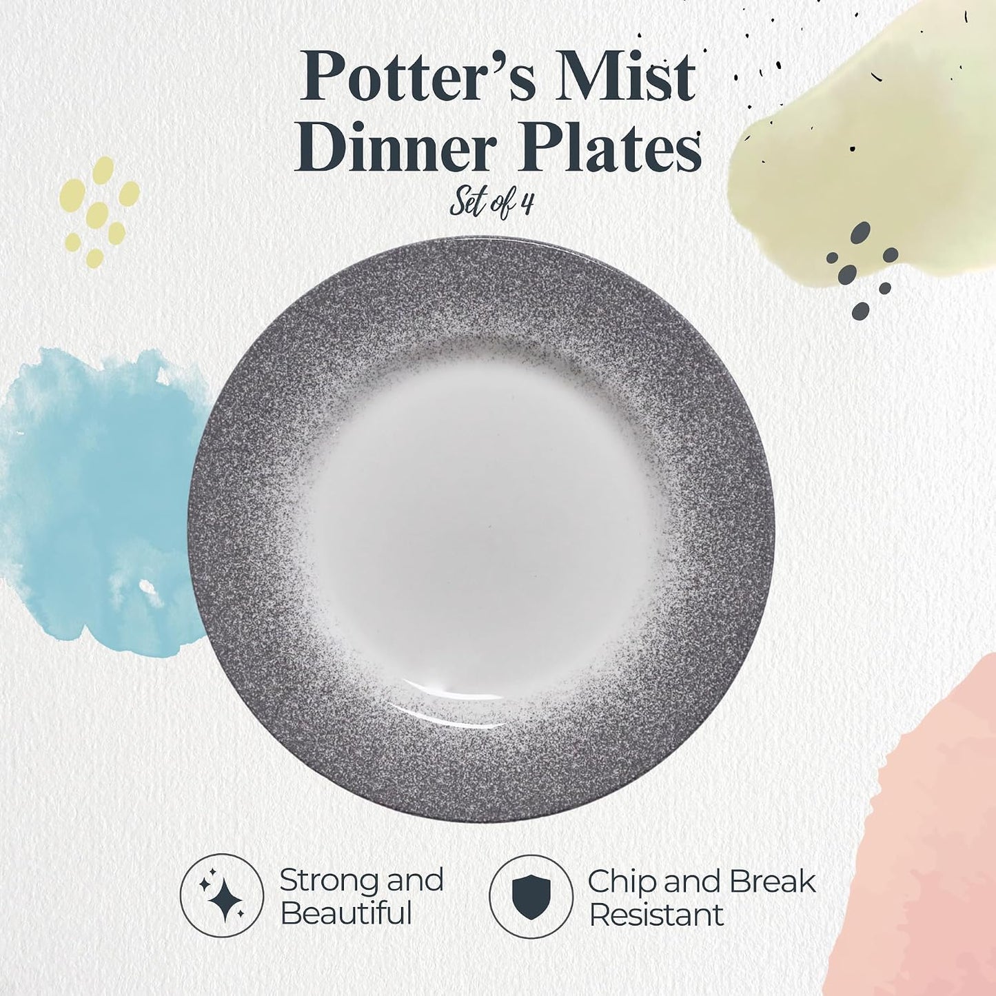 Set 4 platos barro 10.5pulg borde niebla gris