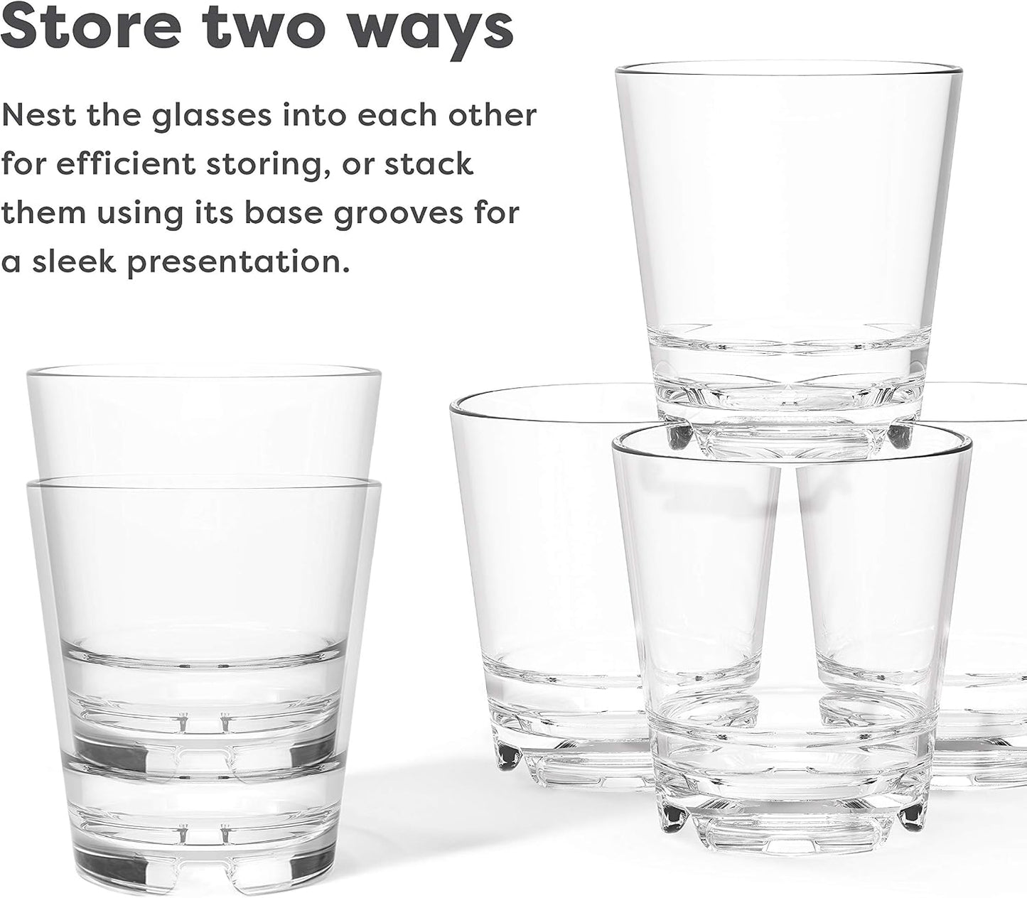 Set 4 vasos plástico Tritan 12oz apilables transparentes