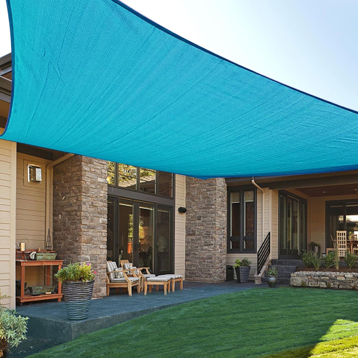 Toldo rectangular lona 6.5x10ft UV azul turquesa