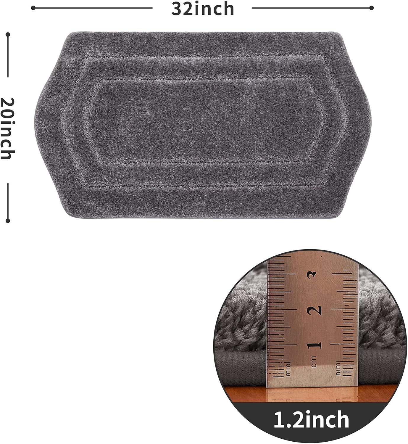 Tapete baño antiderrap felpa micropoliéster 20x32" gris