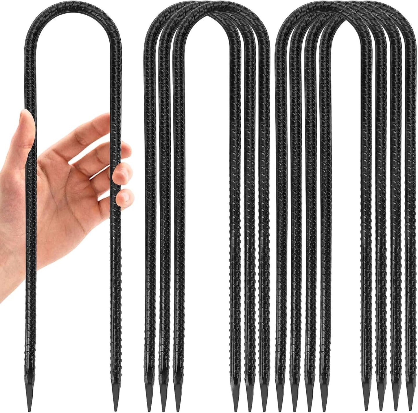 Set 8 anclajes trampolín 12" estacas acero negro