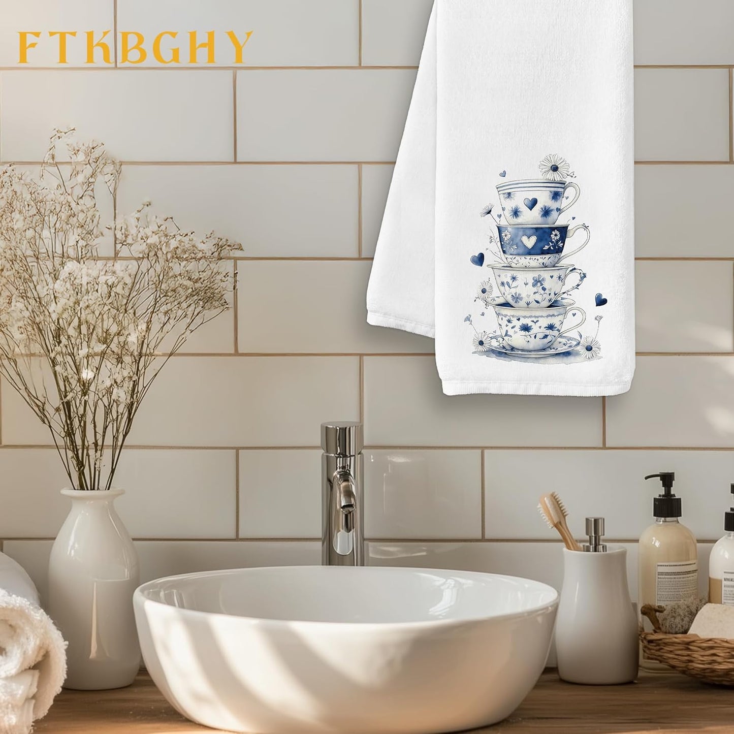 Toallas cocina diseño floral azul blanco 16x24pulg