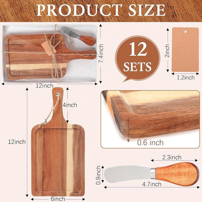 Set 12 Tablas Charcutería Acacia con Cuchillo y Caja Regalo