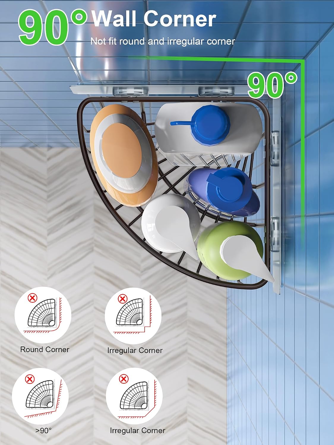 2 Cestas ducha esquineras acero inox SUS304 con adhesivo