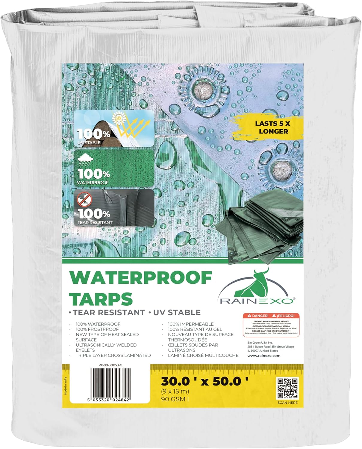 Lona transparente impermeable 30x50pies 5mil resistente UV