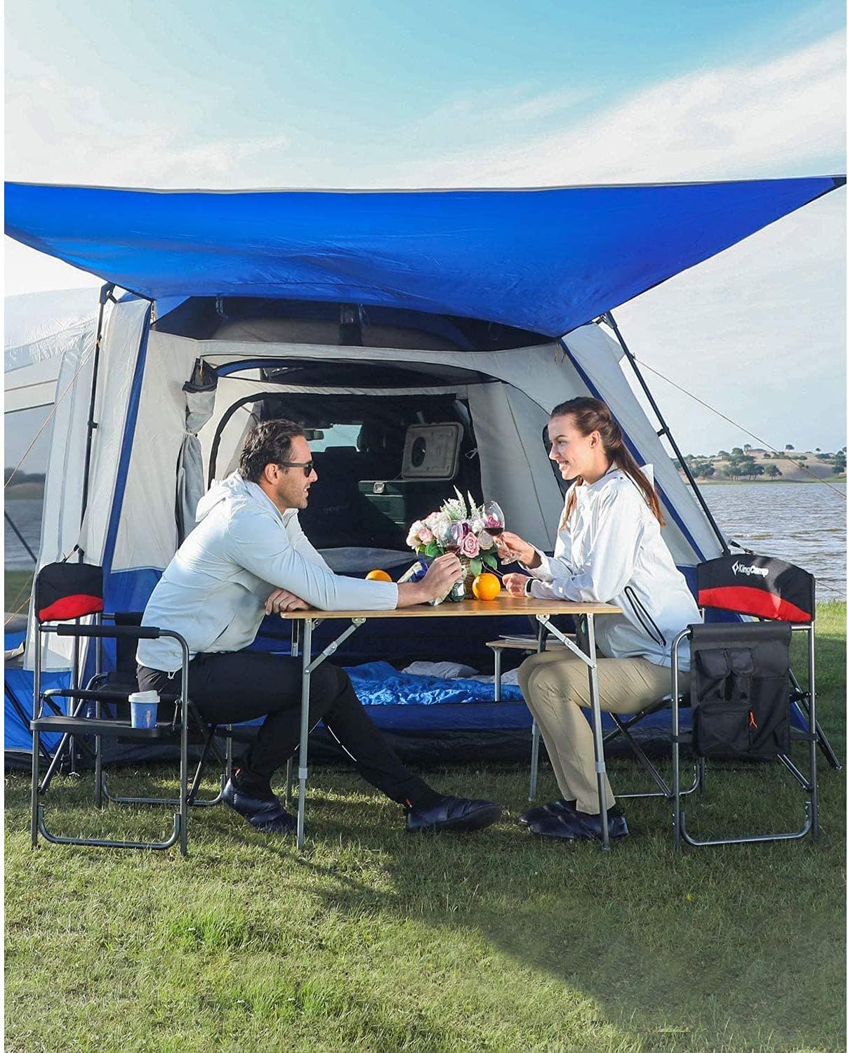 Silla director camping plegable con mesa roja