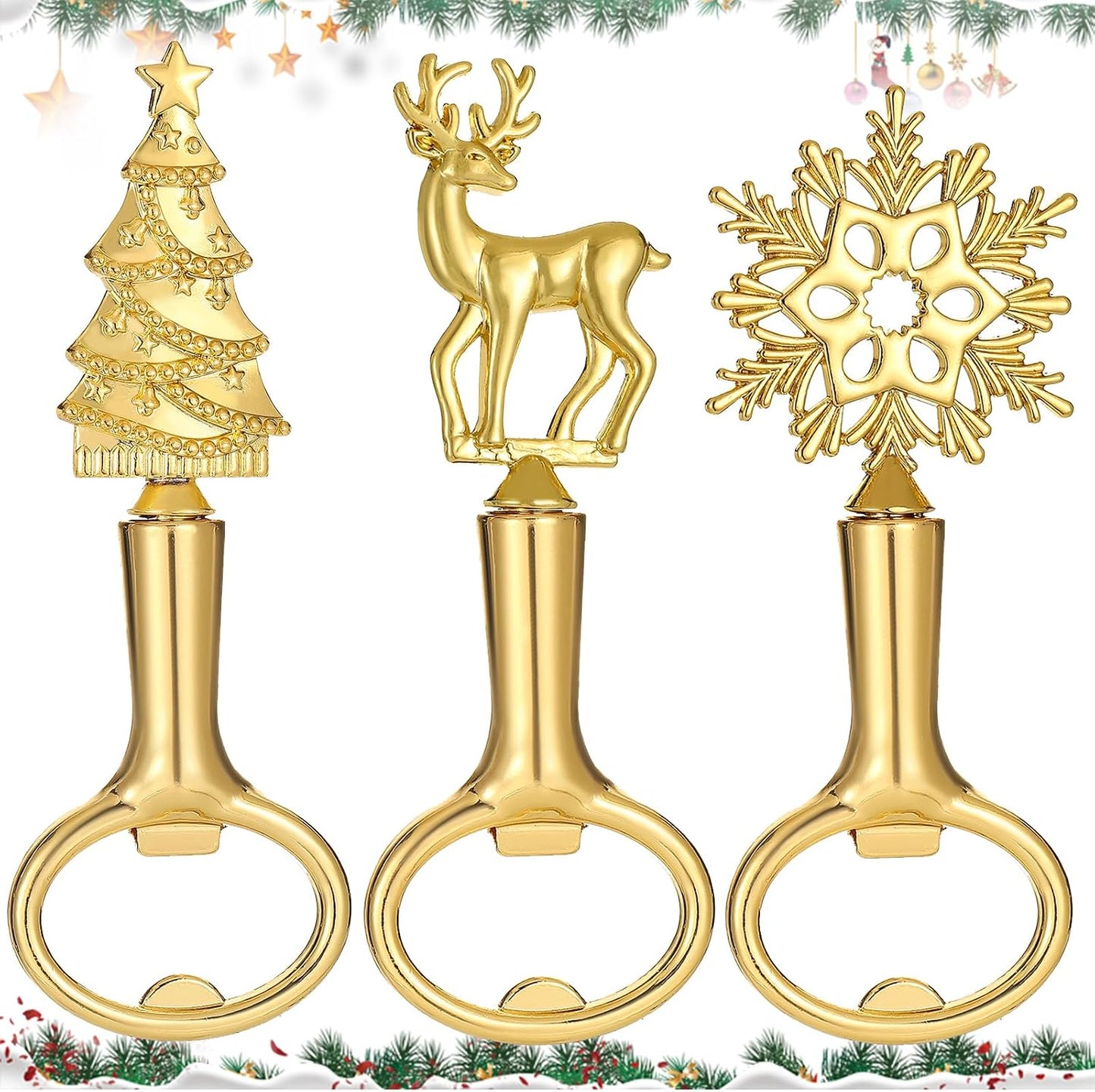 Abridor botellas metal diseño rosas juego 3 dorado