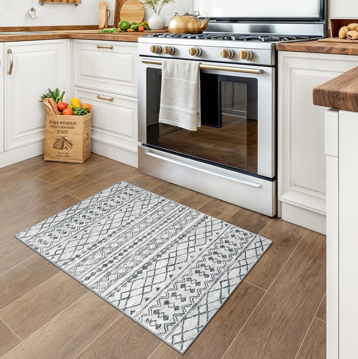 Tapete marroquí geométrico antiderrap 2x3ft gris