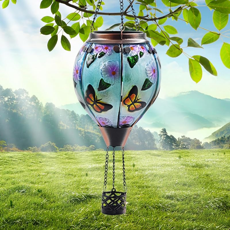 Linterna solar colgante vidrio parpadeante para jardín 18"