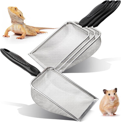 4 Pzas Cuchara Malla Acero Inox para Hámster y Reptiles