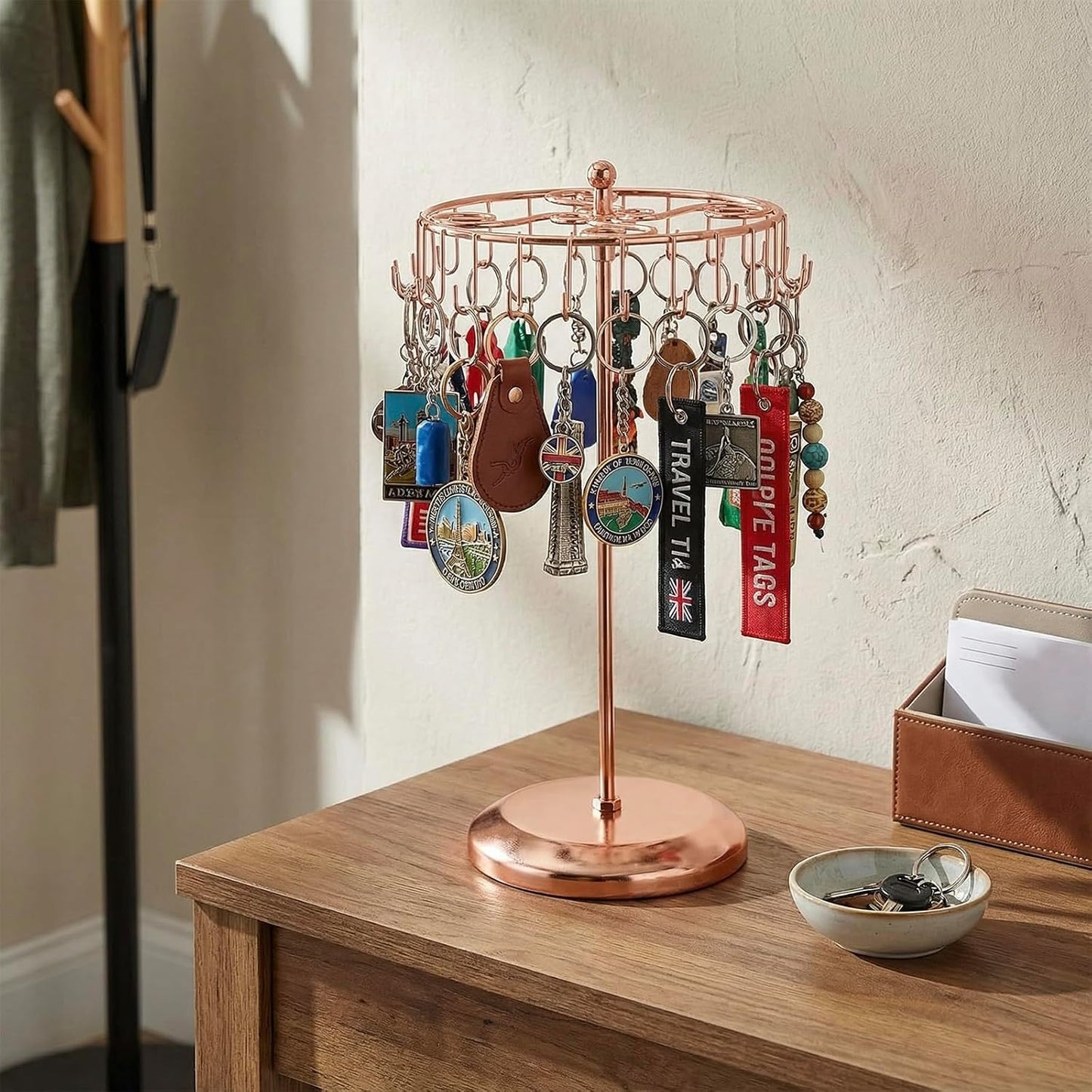 Soporte giratorio metal cobre 24 ganchos para joyas
