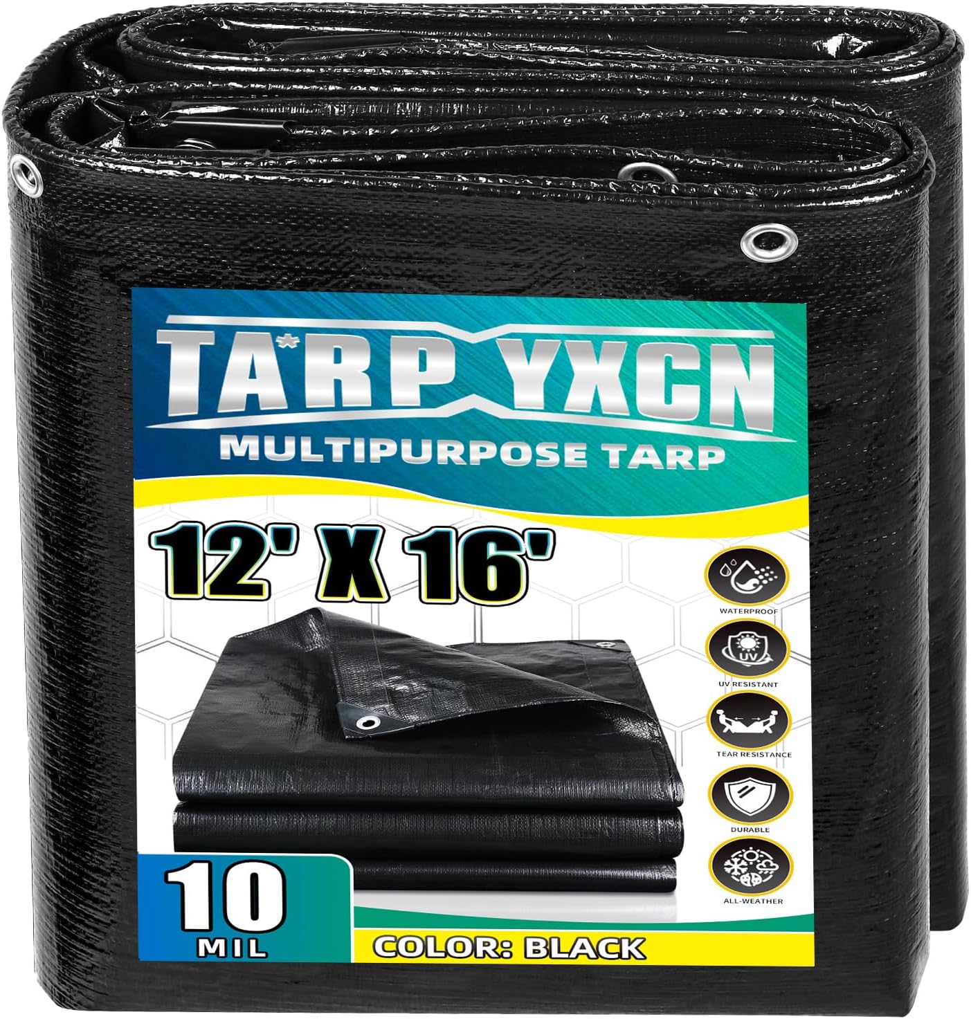 Lona negra 12x16ft impermeable 10mil UV resistente ojales