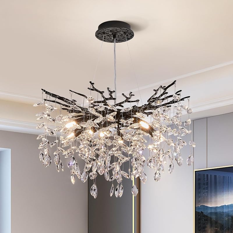 Lámpara de araña cristal negro 8 luces contemporánea