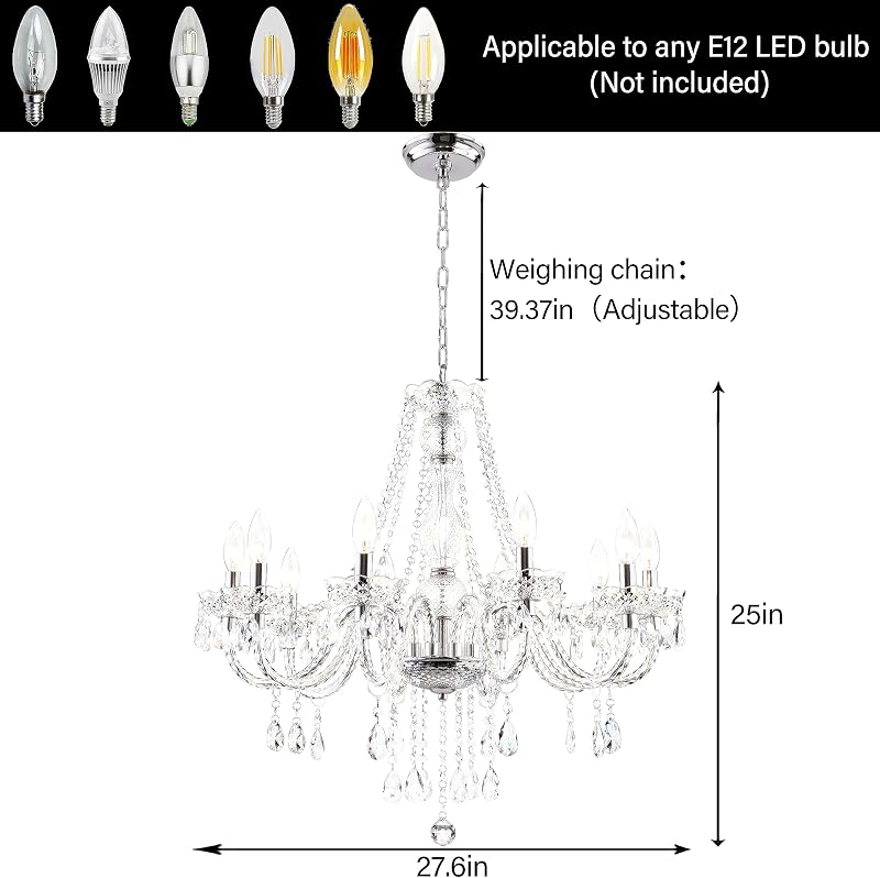 Candelabros cristal 25x27.5pulg 10 lámparas colgantes