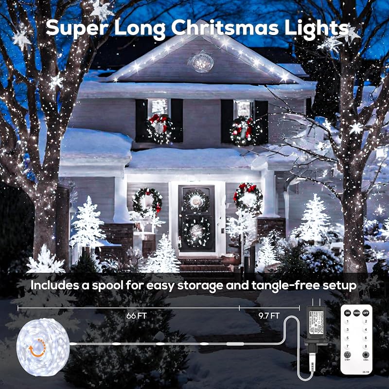 Luces Navidad LED IP65 patio jardín 206ft blanca fría