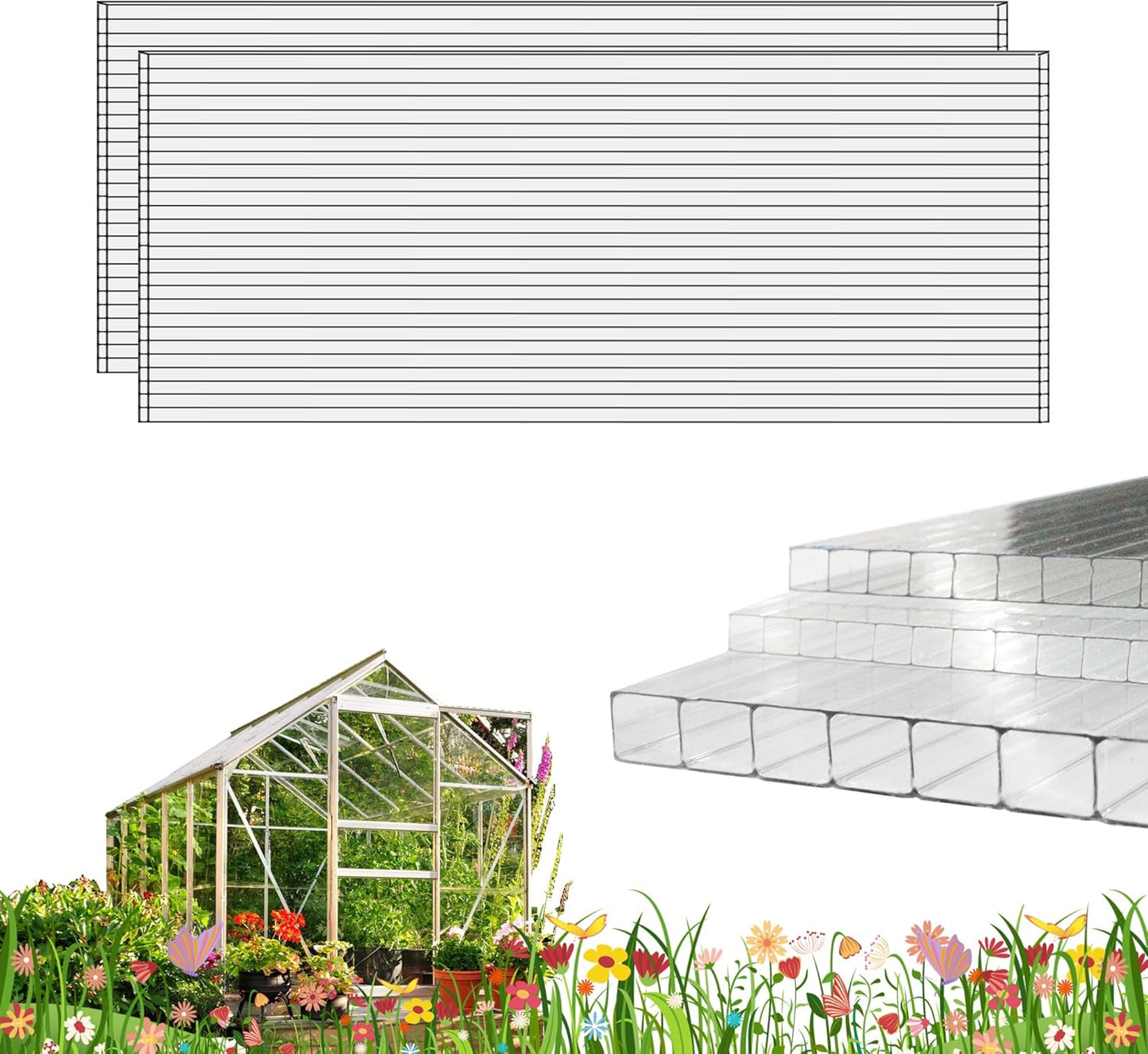 6 Paneles Policarbonato Doble Capa 48x24pulg Exteriores UV