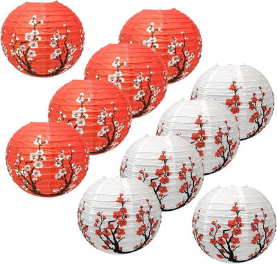 10 Linternas Sakura rojas y blancas 12pulg colgantes Año Nuevo