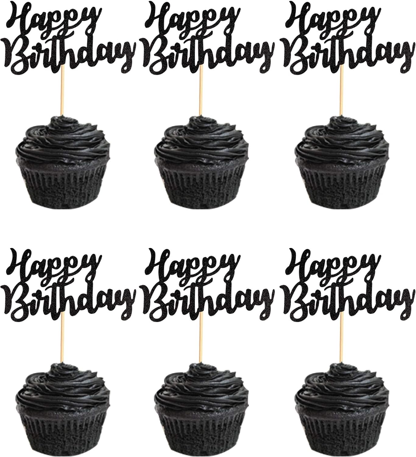 Pack 48 Pzas Cupcakes con Purpurina Negra para Cumpleaños