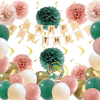 Decoración cumpleaños mujer niña globos pancarta pastel feliz